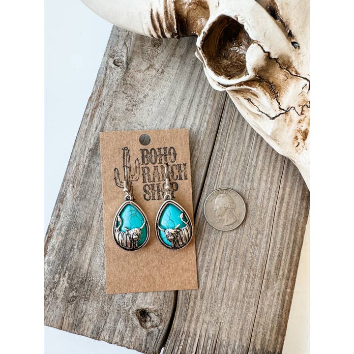 Boho Ranch Shop - Wholesale Dangle Earrings - Western Highland Cow Teardrop Dangle Earrings