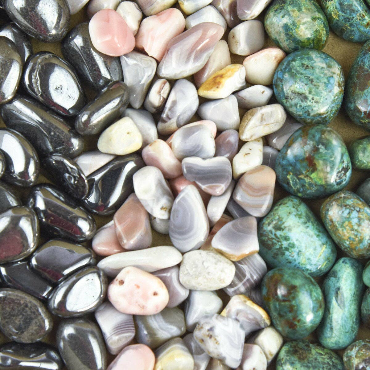 Tree of Life Gems - Wholesale Spiritual Stone/Crystal - Tumbled Gemstone Collection Hematite, Pink Botswana Agate, & Chrysocolla/Malachite3