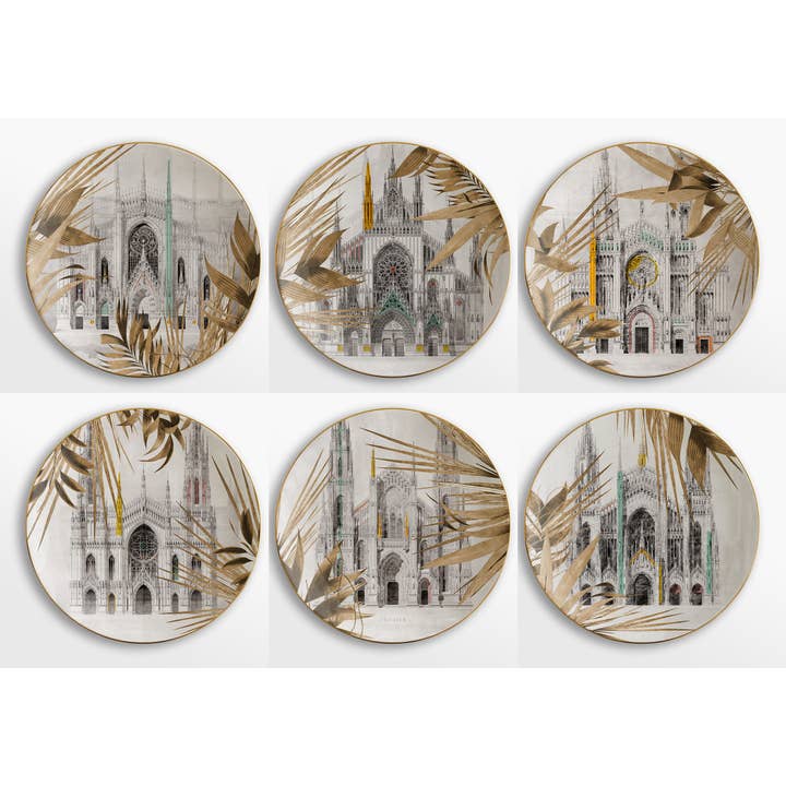Il Duomo che Non C'è set of 6 porcelain serving plates for wholesale by Vito Nesta Grand Tour