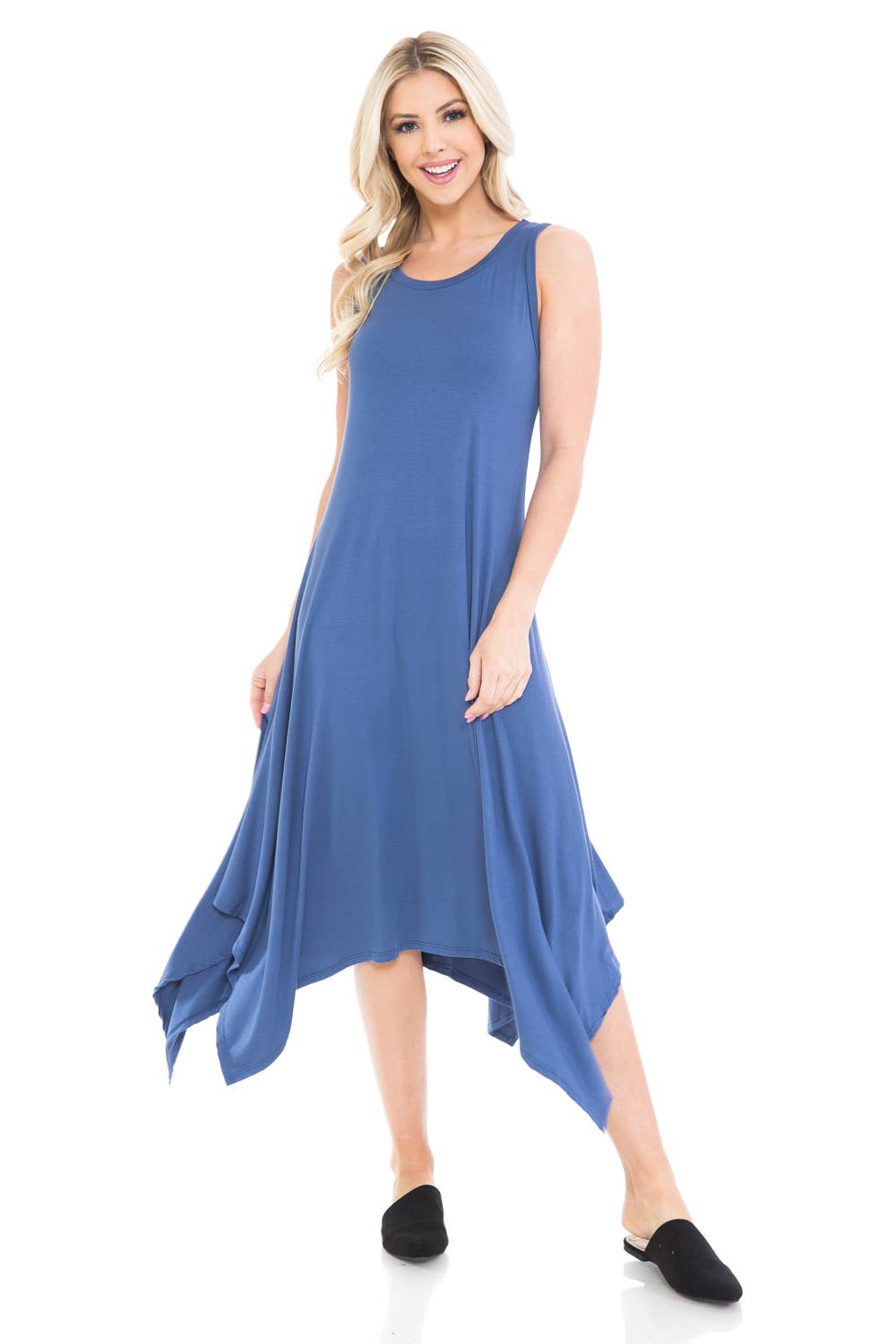Allium - Wholesale Dress - Women's - Sleeveless Midi Dress with Asymmetric Hem1