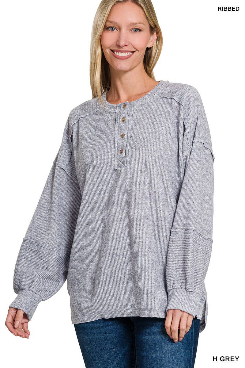 Vanilla Monkey - Wholesale Knit Sweater - Women's - Ribbed Brushed Hacci Melange Henley Sweater7