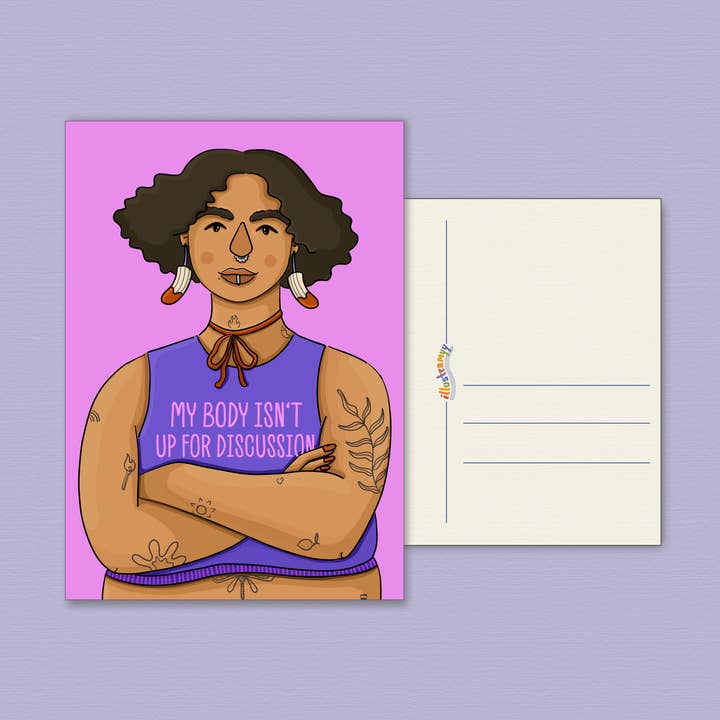 Postkarte „My Body Isn’t Up for Discussion“ für den Großhandel von Illustramyy