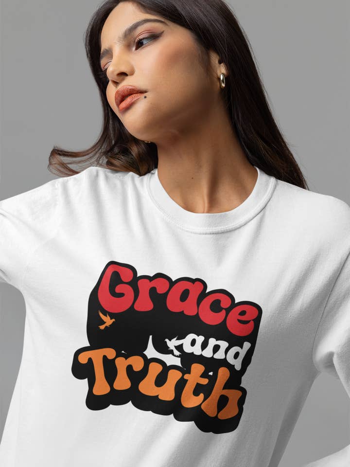 Grace and Truth Retro Christian T-Shirt | Bold Faith Typography Tee for wholesale by Encore2wo