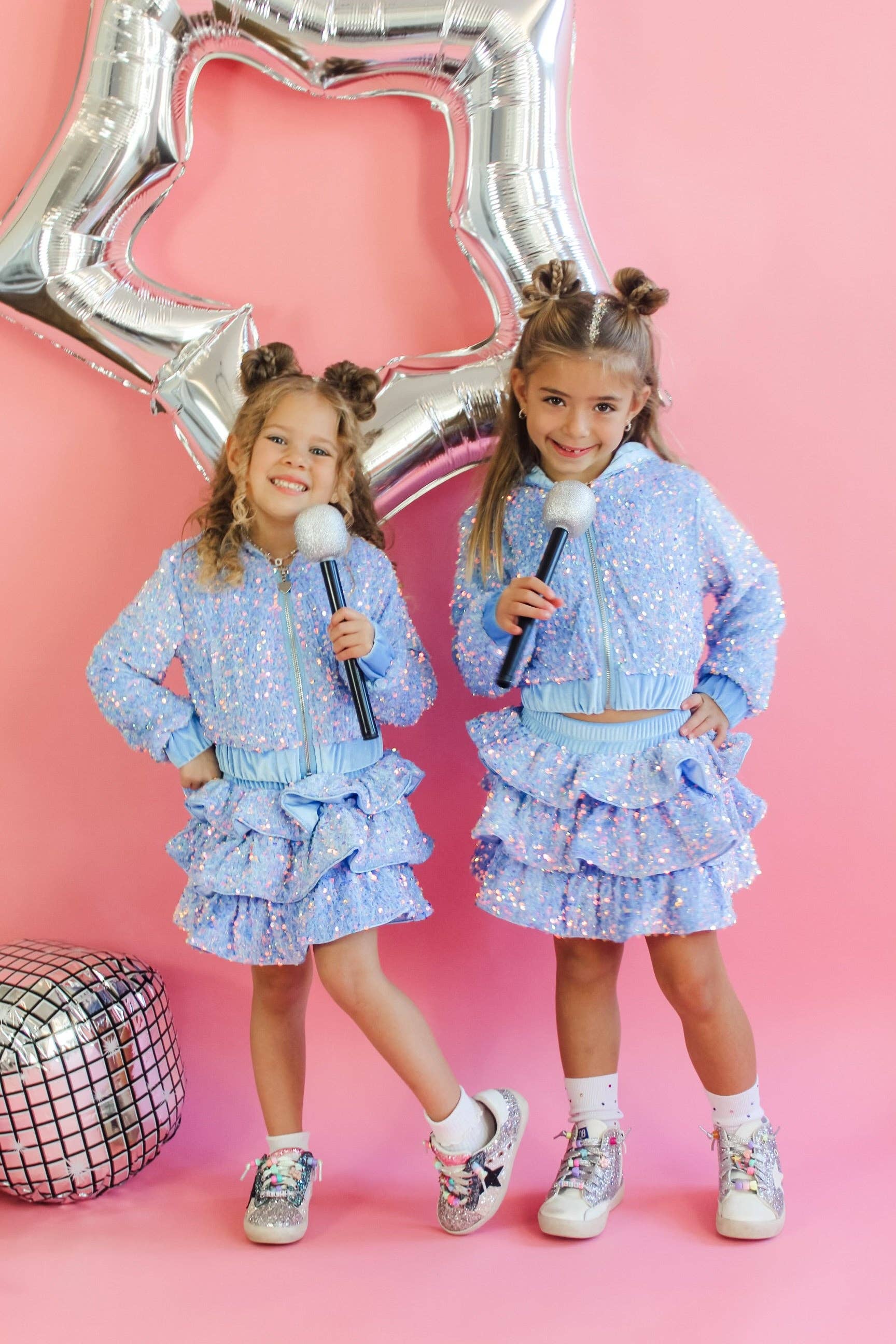 Ellie and Mila - Vente Ensemble haut et jupe – enfant - Ensemble deux pièces bleu avec sequins