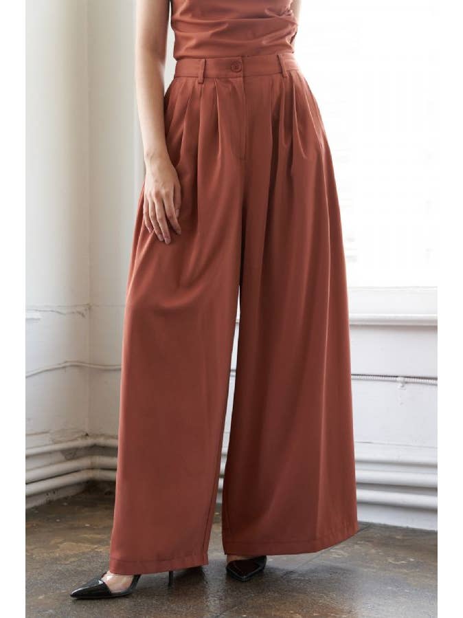 RUST A solid woven wide leg pant - FP1110 for wholesale on Faire