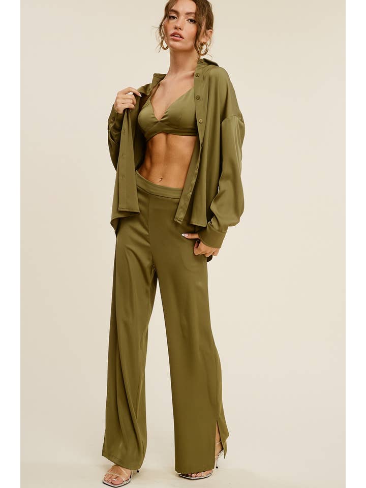 Olive Silk Effect Three Piece Matching Set for wholesale on Faire1