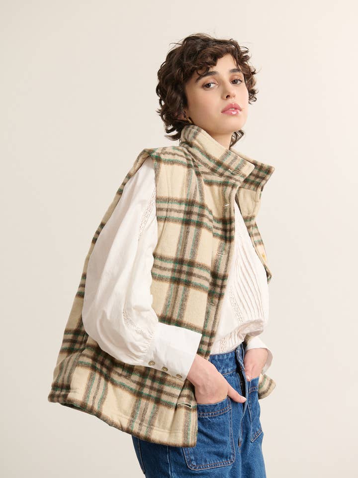 Plaid sleeveless jacket - TRIBU for wholesale by Garance Paris