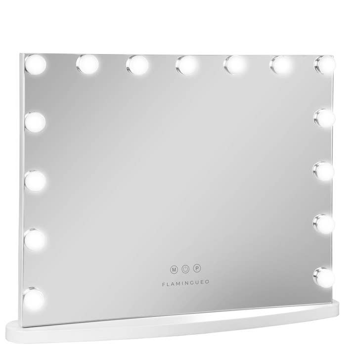 Mirror with 15 Hollywood LED lights, three light modes and oval base for wholesale by Flamingueo