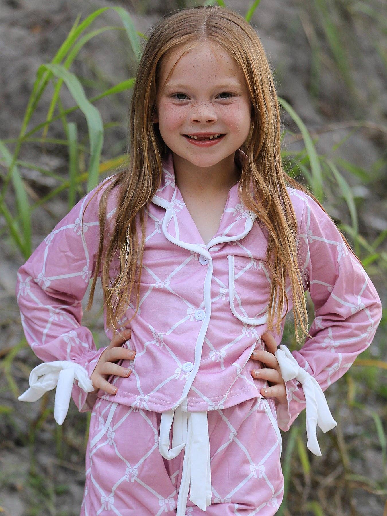 Rylee Faith Designs - Wholesale Sleepwear Set - Kids - Mommy & me Autumn Check Bow Girls Lapel Pajamas3
