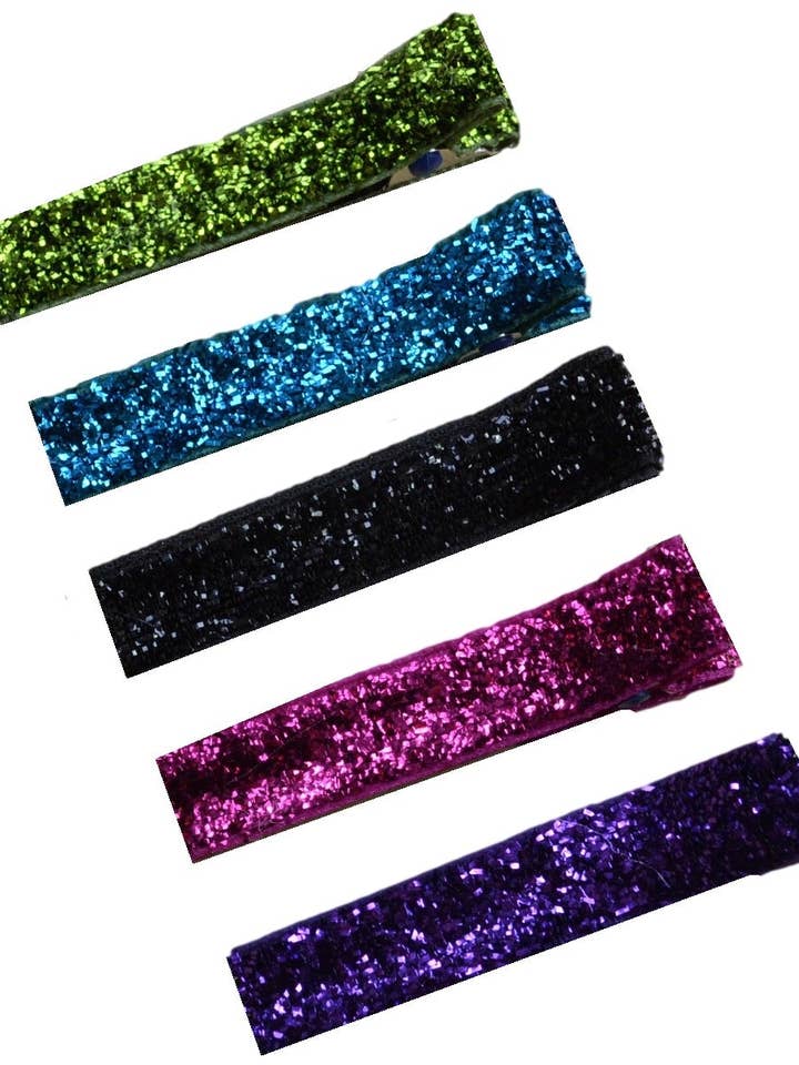Sparkling Glitter No Slip Ribbon Lined Double Pronged Alligator Hair Clip Set por atacado de Funny Girl Designs
