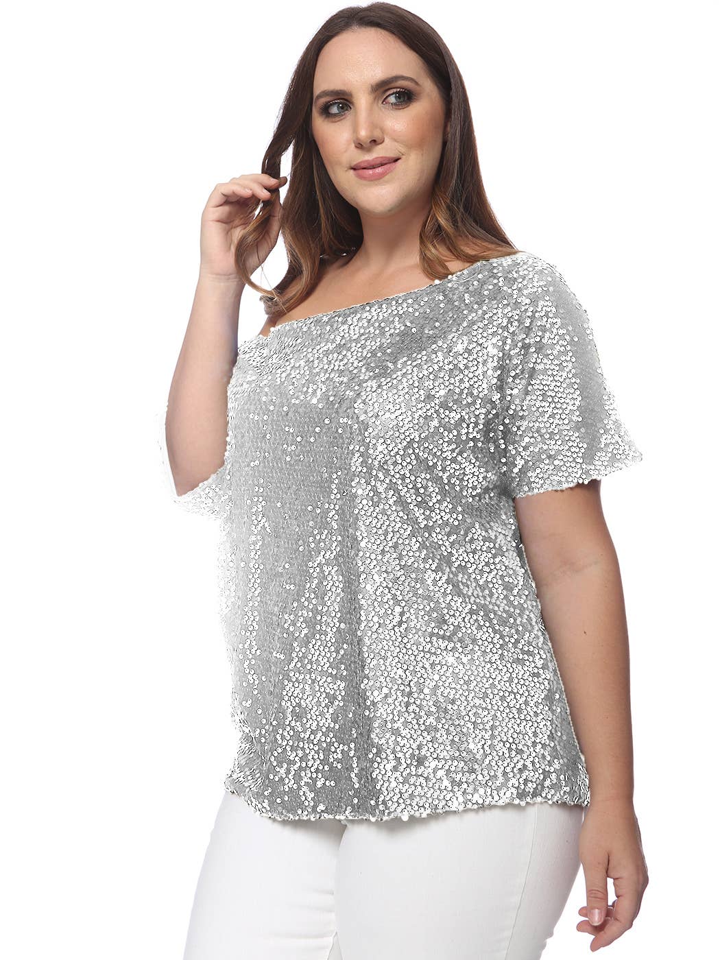 Anna Kaci Wholesale – Großhandel Bluse – Damen – Ein-Schulter-Pailletten-Top in Übergröße79