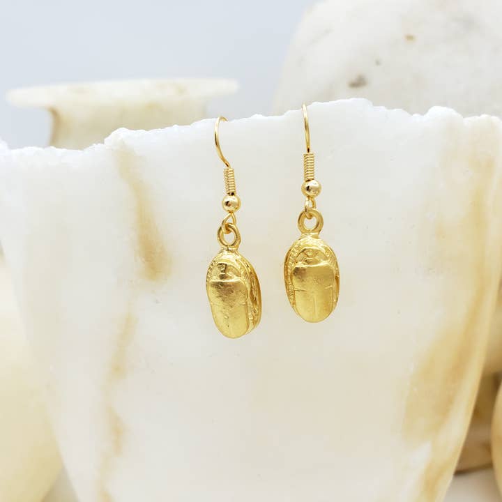 Discoveries, Inc. - Wholesale Dangle Earrings - Egyptian Scarab Earrings - Gold Finish