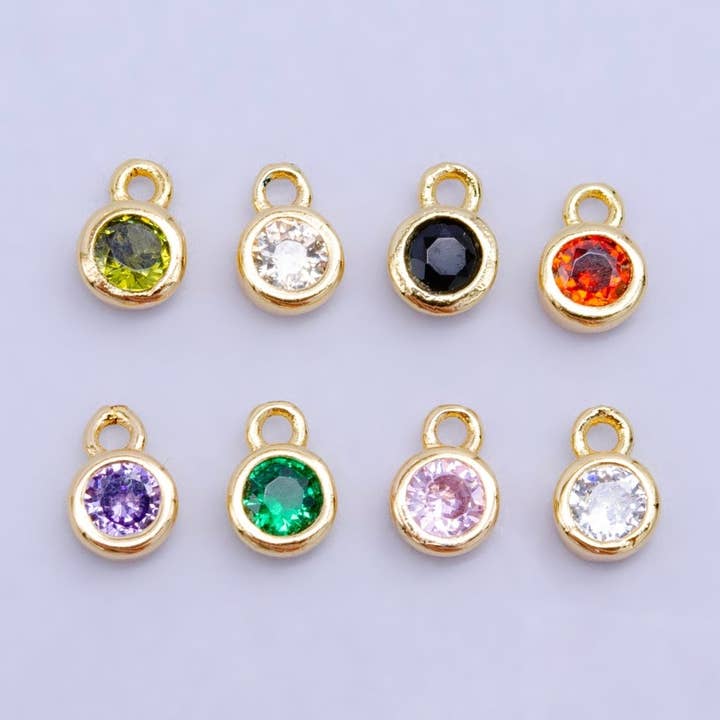 16K Gold Filled Mini Green, Clear, ETC CZ Round Charm | W141-W144 for wholesale by Aim Eternal