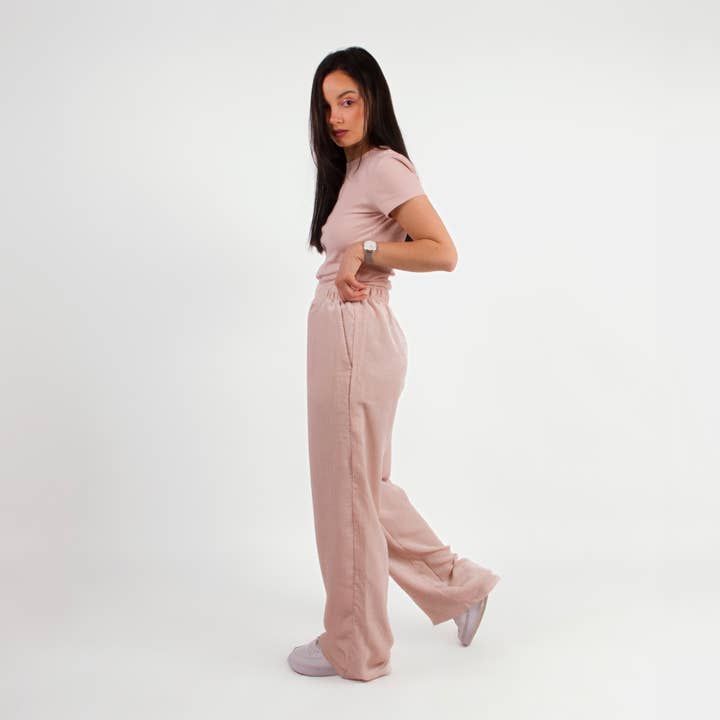 NOHA poederroze fluwelen broek met wijde pijpen voor wholesale door Luce Wear