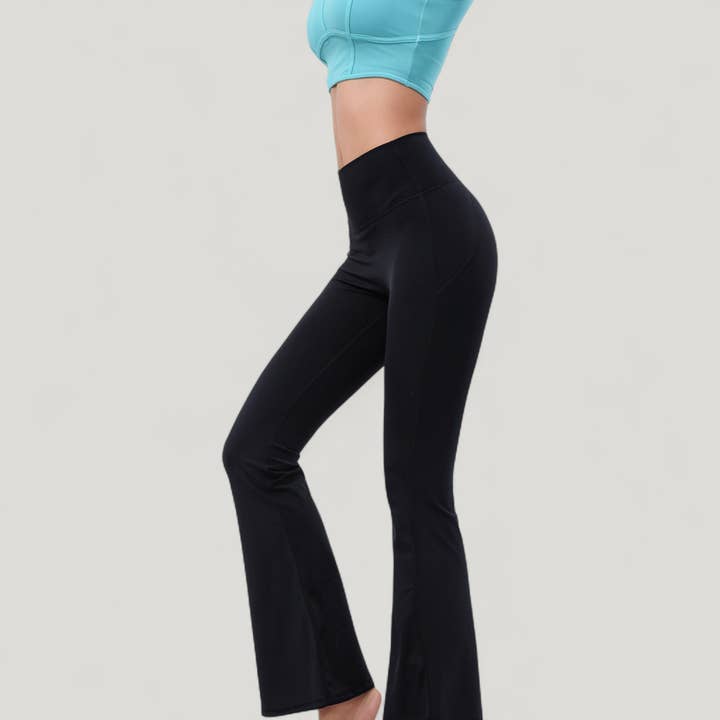Active by Anna-Kaci - Wholesale Athletic Pants - Women's - High Waist Flare Yoga Pants with Seam Detailing16
