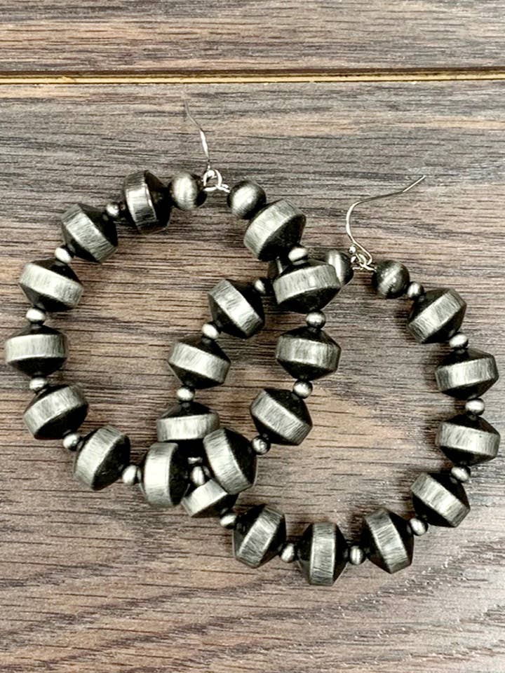 721740, Handmade Rondelle Navajo Bead Hoop Earrings for wholesale by ISAC Trading Inc