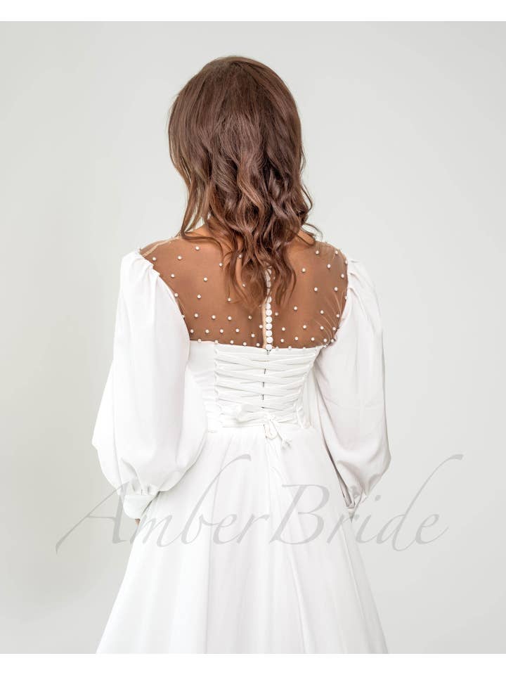 Amber Commerce Group, MB (AmberBride.com) - Wholesale Gown - Women's - IN STOCK! Boho Wedding Dress with Puffy SleevesÂ
