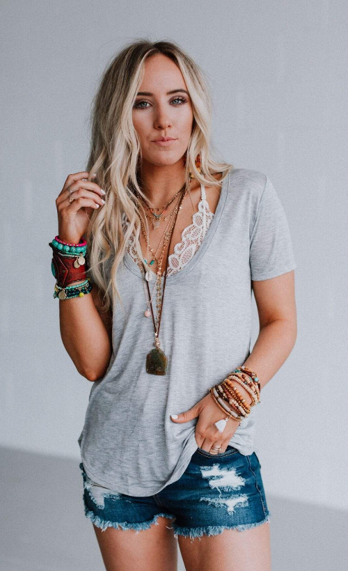 Scoop Neck Bralette Tee - Gray for wholesale on Faire1