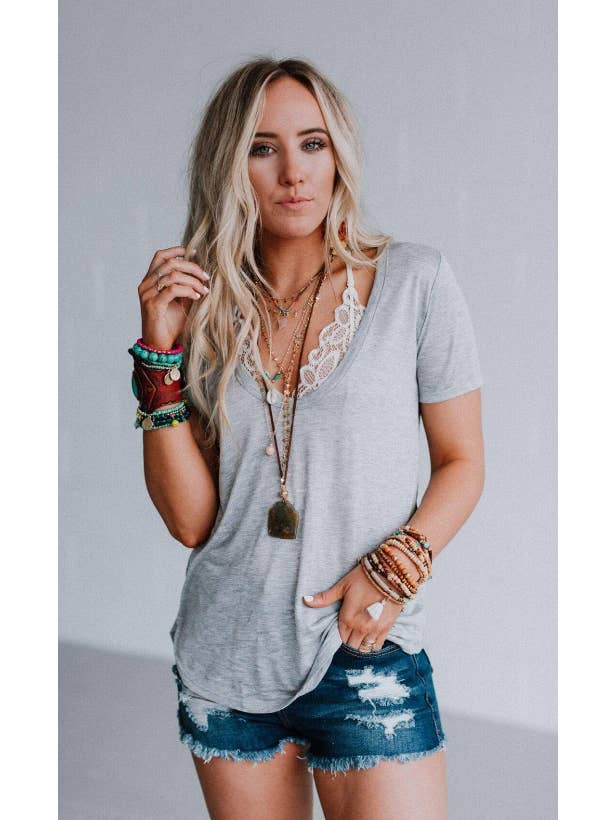 Scoop Neck Bralette Tee - Gray for wholesale on Faire1
