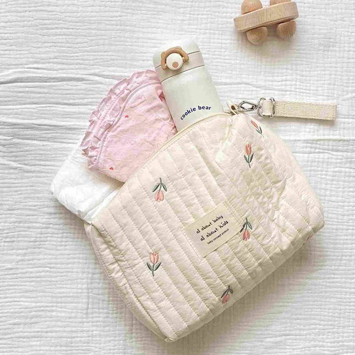 Mansa Bois - Wholesale Diaper Bag - Baby - Cute Pink Amapola Embroidery Necessaire