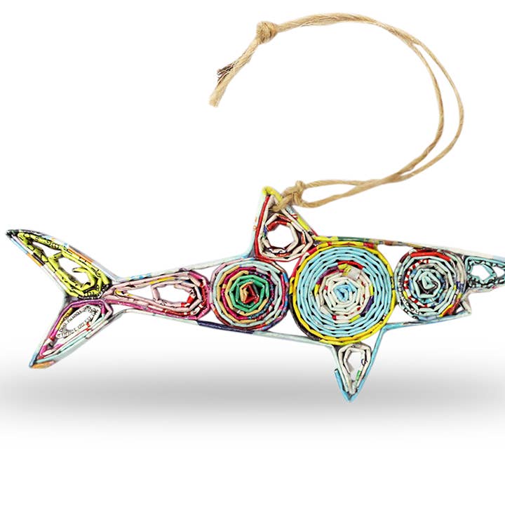 Haj (flerfärgad), handgjord återvunnet pappersprydnad för wholesale av REECII