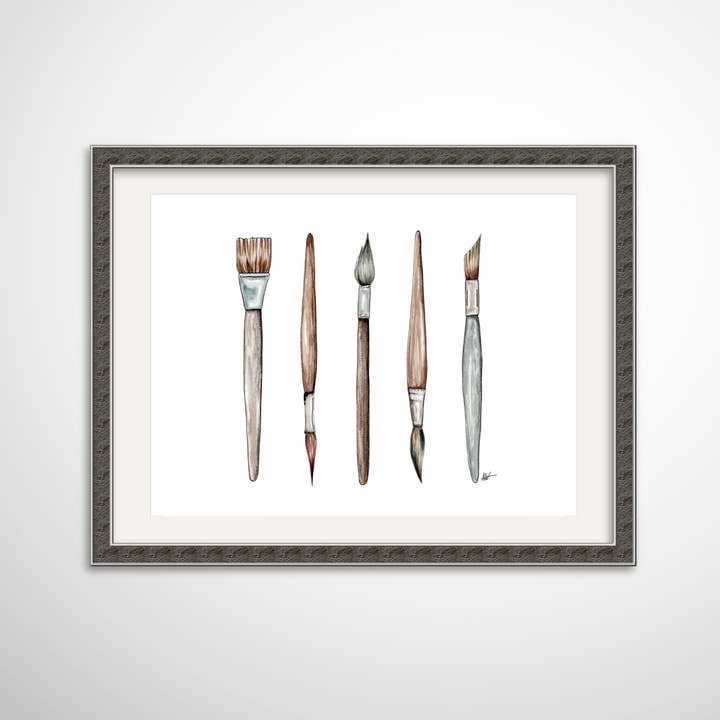 Paint Brushes Illustration - Pen and Watercolor Art - Archival Quality Art Print for wholesale by Alyssa Whetstone Art