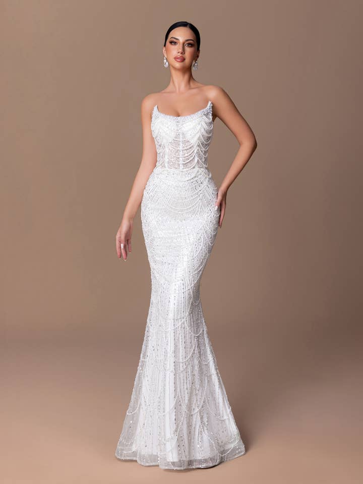 4698 - Square Open Shoulder Sequin Dress for wholesale by ILY From