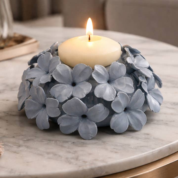 PC09 Portacandela ortensia porcellana avio m. in Italy per la vendita all'ingrosso da parte di LUEM ART ceramiche e porcellane di Capodimonte Made In Italy