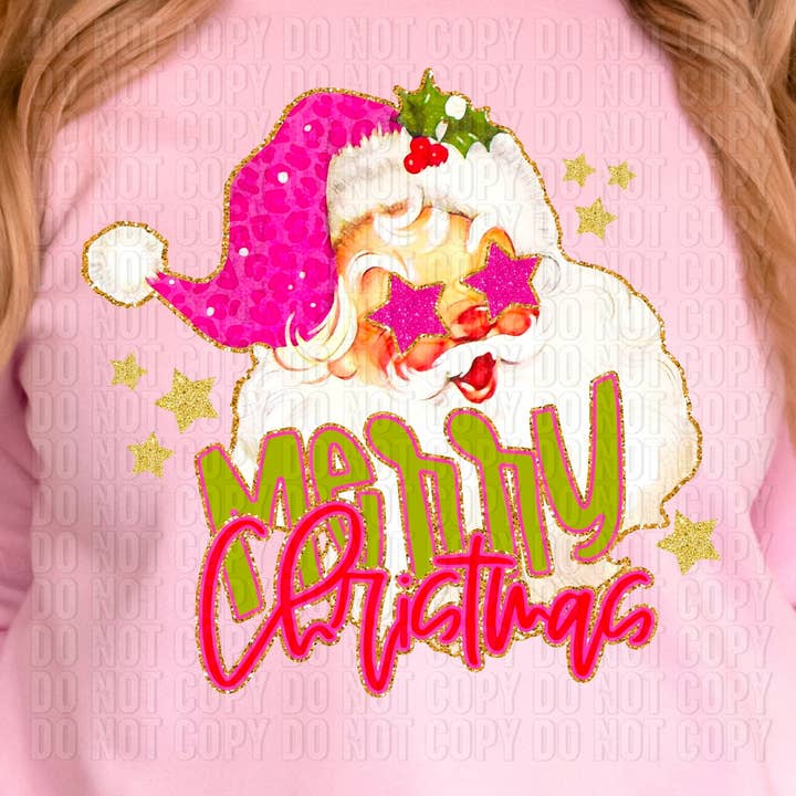 Merry Christmas Pink/Green Santa DTF Transfer for wholesale by K and M Designs