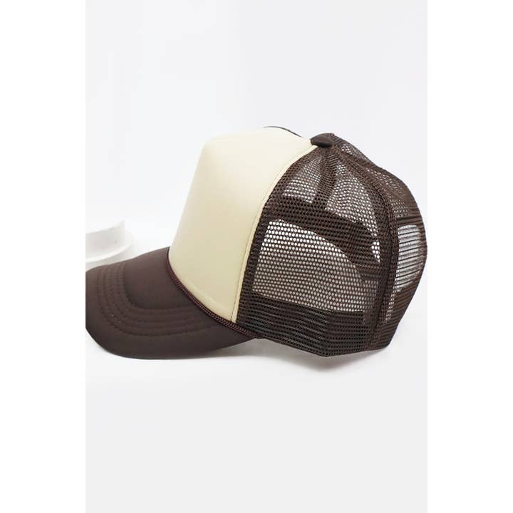 Khaki Brown Two Tone Trucker Hat for wholesale on Faire
