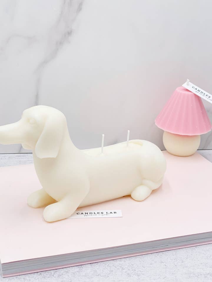 Candles Lab- handmade soywax sausage Dachshund dog candle for wholesale by Candles Lab