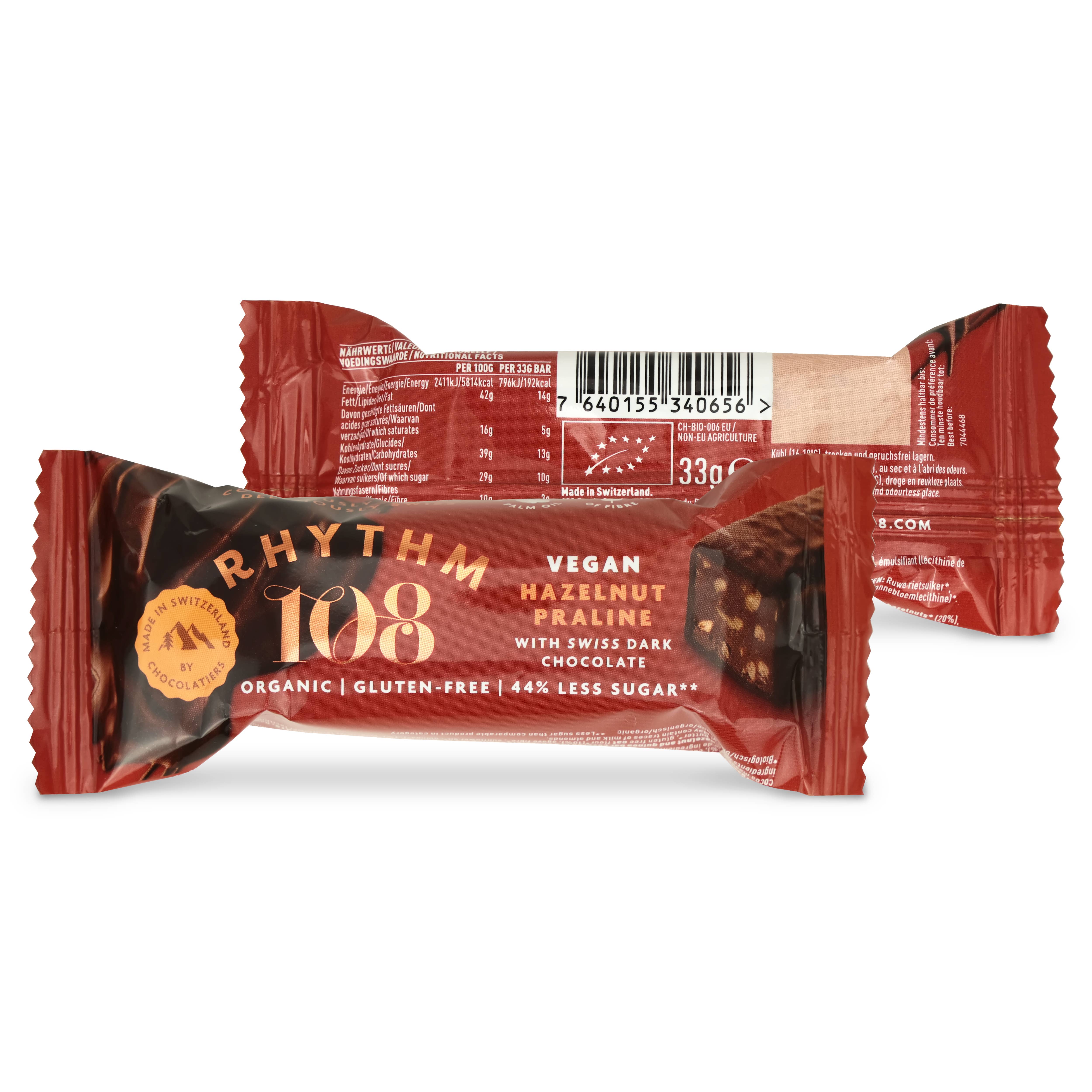 Rhythm108 - Wholesale Chocoladereep - Vegan hazelnootpraliné reep met pure chocolade 33 g6