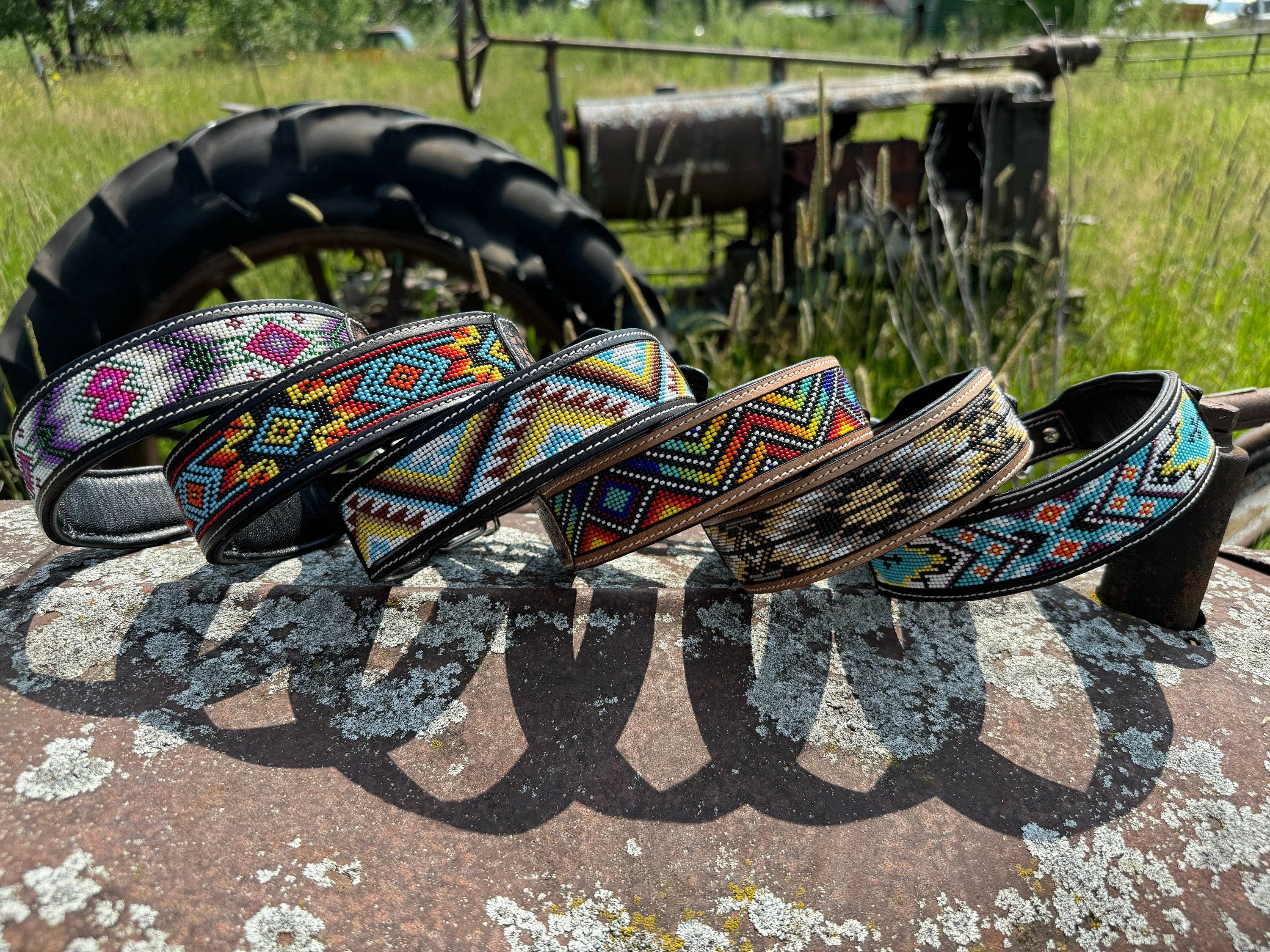 Double B Wild Rags - Wholesale Pet Collar - Dog - Western leather dog collar tooled and seed bead details by Double B Wild Rags2