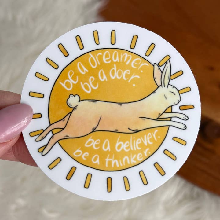 Be A Dreamer Rabbit & Sunshine Sticker - Brown for wholesale by Big Moods