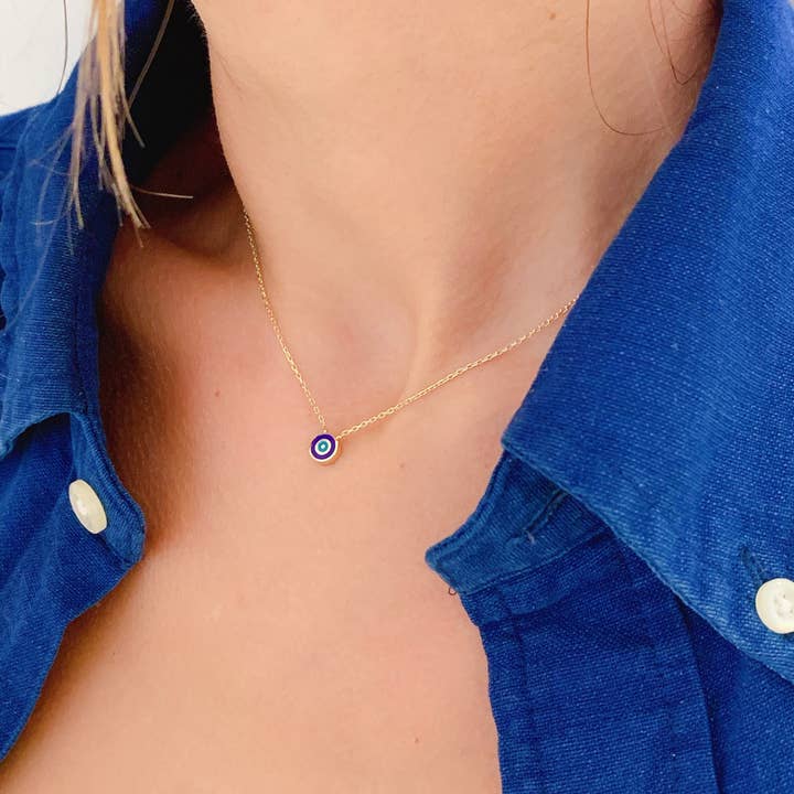 Collier Œil Maléfique Delilah | Marine | Vermeil Or pour la vente par Ke Bella Jewelry