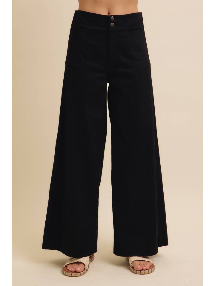 in february - Wholesale Pants - Women's - FLATTERING WIDE LEG FULL-LENGTH STRETCHY COTTON TWILL PANTS