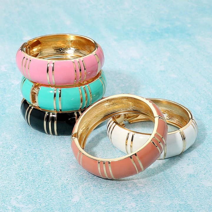 Enamel Striped Dome Hinged Bangle Bracelet for wholesale by Sensibling Corp.