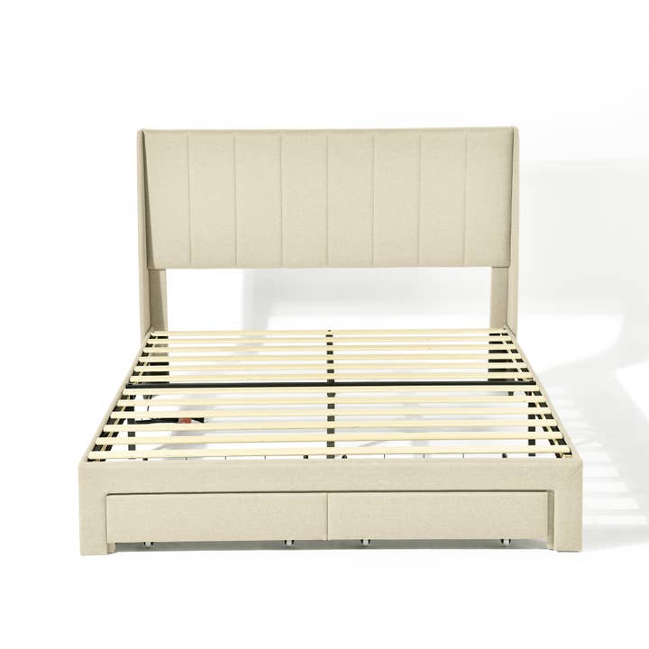 HOMYCASA DESIGN INC - Wholesale Bed - Queen/Twin Bed Frame - Drawers, USB, Beige2