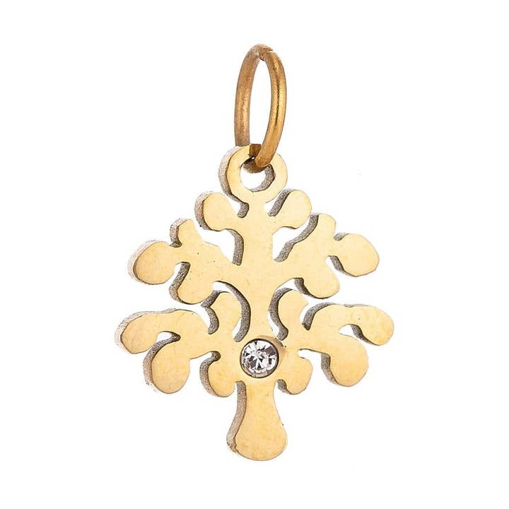 Aim Eternal - Wholesale Individual charm/pendant - 18k Gold Fill Minimalist Dainty Tree of Life w/ Cubic Zirconia Bracelet Charm Necklace Pendant Hoop Earring Findings for Jewelry Making E-6334
