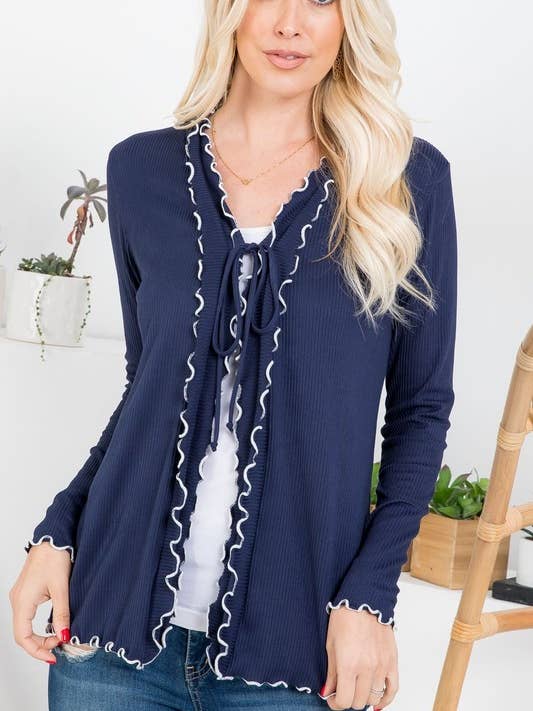 4X2 Dori Rib Brushed Ruffle Cardigan for wholesale by Rose Mellow Fashion