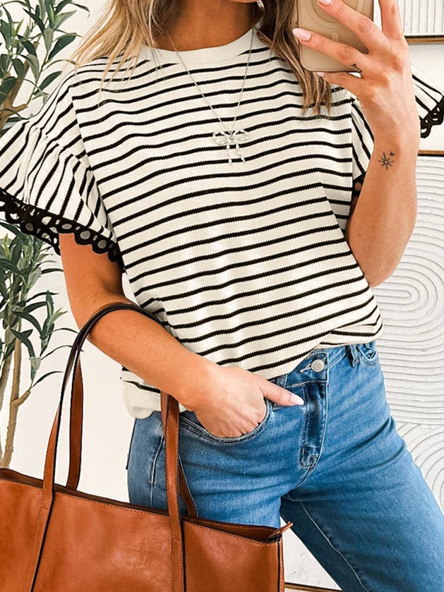 Stripe Scallop Crewneck for wholesale by White Lotus Clothing