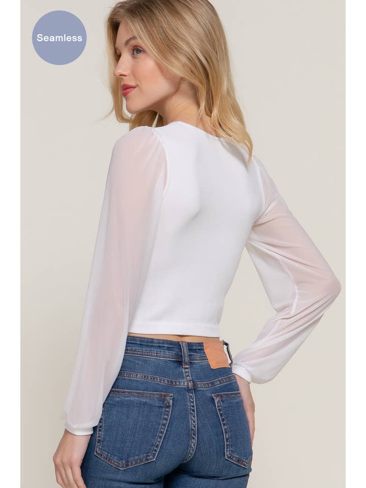 Active Basic | Active USA - Wholesale Knit Top - Women's - Mesh Long Sleeve Round Neck Seamless Top1