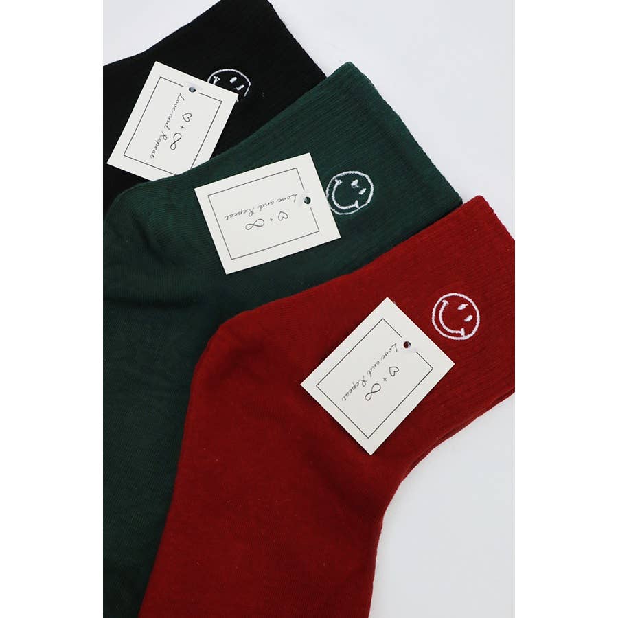 MIX COLOR Solid Smiley Embroidered All Year Long Socks for wholesale on Faire10