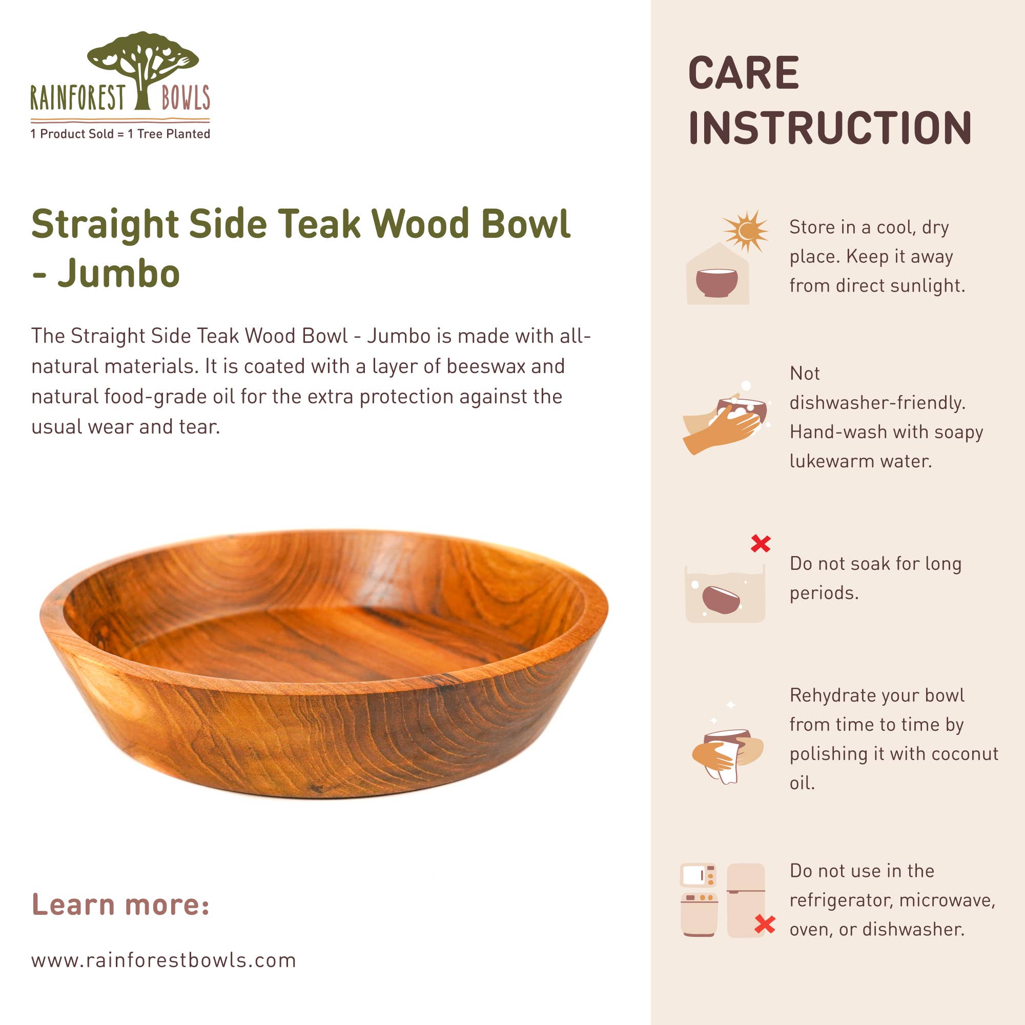Rainforest Bowls - Wholesale Bowl - Slanted Side Teak Wood Bowl - Jumbo8