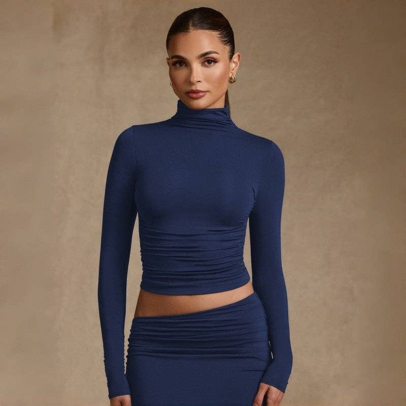 Plush Looks - Wholesale Knit Top - Women's - High Neck Long Sleeve T-Shirt2