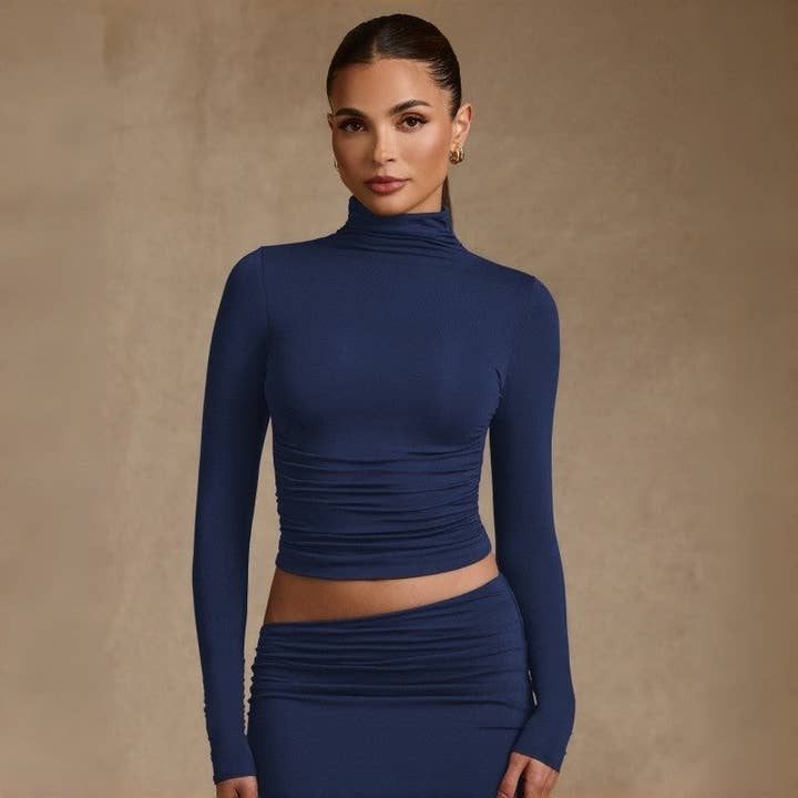 Plush Looks - Wholesale Knit Top - Women's - High Neck Long Sleeve T-Shirt2