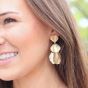 Pierce + Hide - Wholesale Dangle Earrings - Tiered Gold Shell Earring| Southern Earrings| Resort Earring