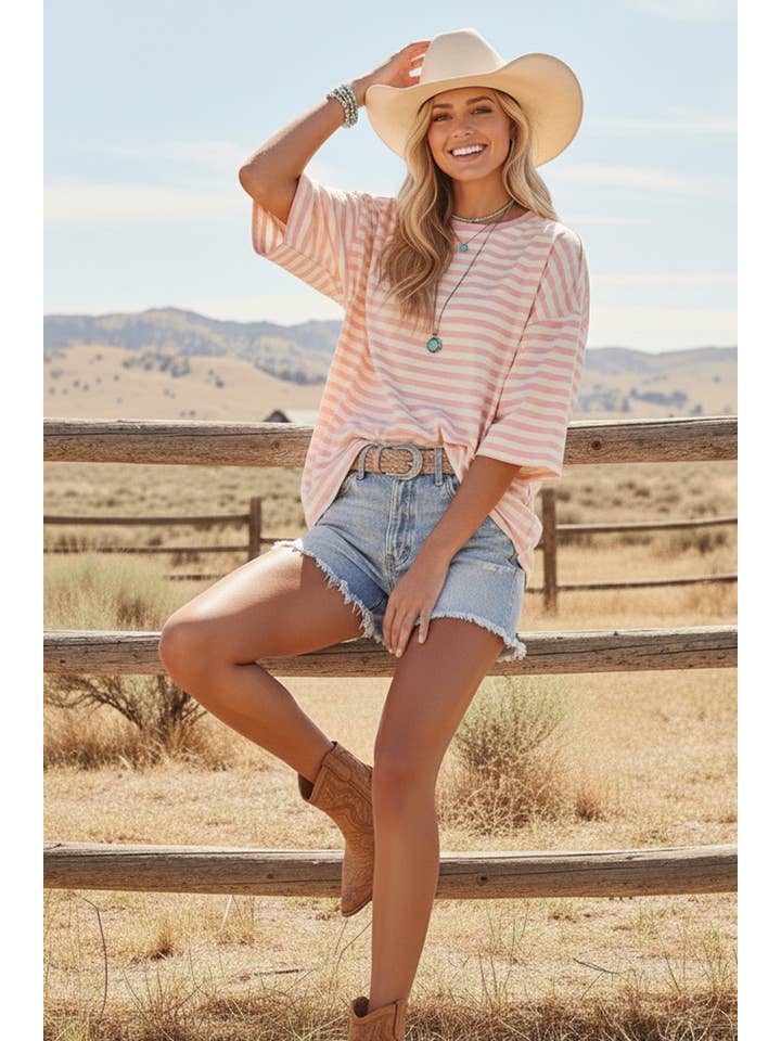 Sewn and Seen - Wholesale Tunic - Women's - STRIPED OVERSIZED SHORT SLEEVE TOP 8