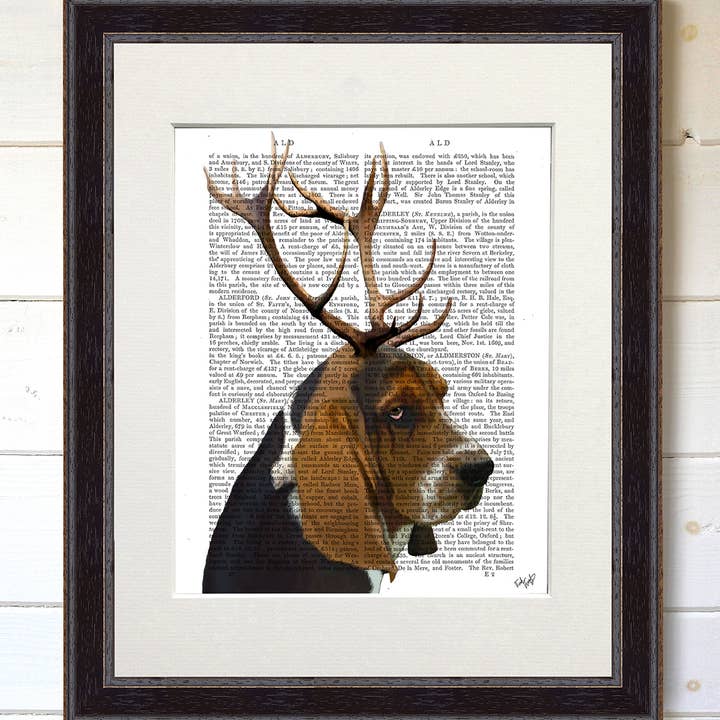 Basset Chien et bois, Impression de livre de chien pour la vente par FabFunky Ltd