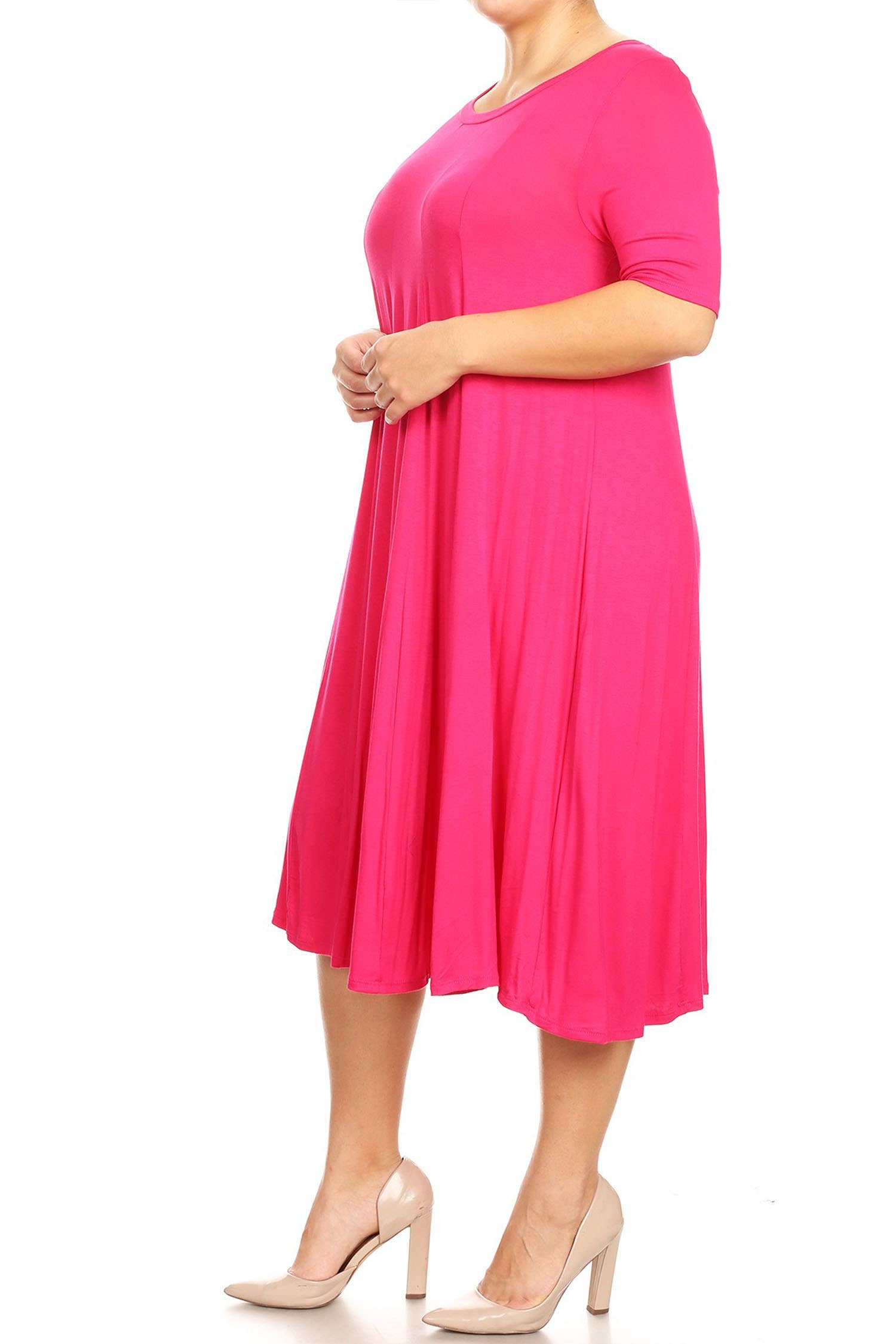 MOA COLLECTION - Wholesale Dress - Women's - Women's Plus Size A-Line Round Neck Casual Solid Midi Dress18